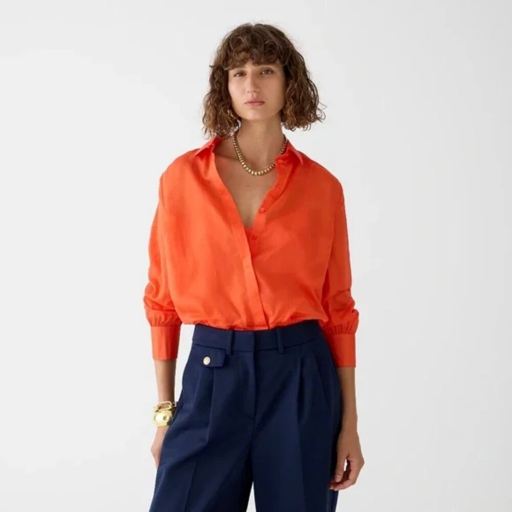J. CREW Button-up shirt in sheer organza blouse buttondown size 6 new nwt orange